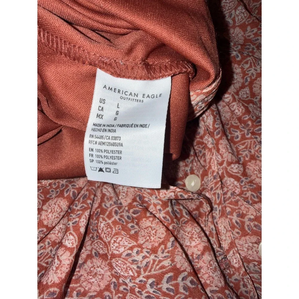 American Eagle Floral Maxi Skirt Terracotta Rust Button Front Slit Lined L NWT